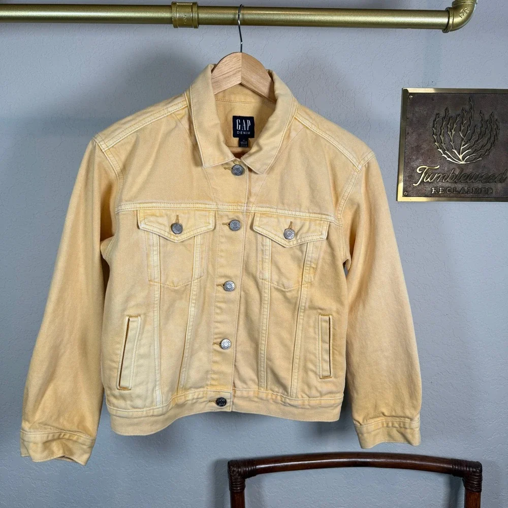 Gap Denim Womens XS Yellow Cotton Trucker Jacket Long Sleeve Pockets